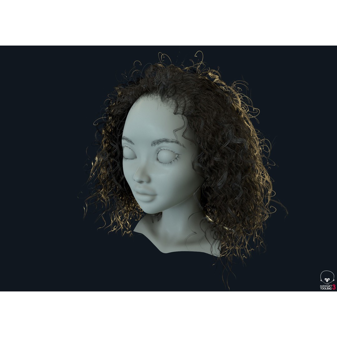Curly Hair 3D Model – Low Poly PBR Game Asset for Unreal Engine - View 12