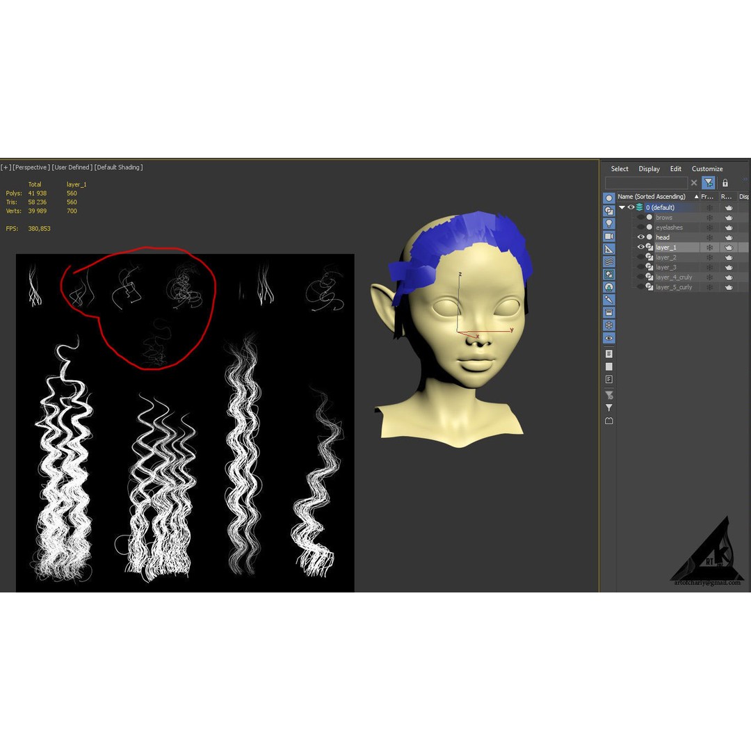Curly Hair 3D Model – Low Poly PBR Game Asset for Unreal Engine - View 21