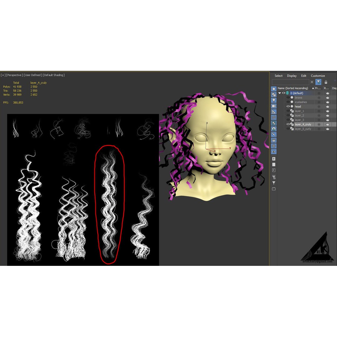 Curly Hair 3D Model – Low Poly PBR Game Asset for Unreal Engine - View 22