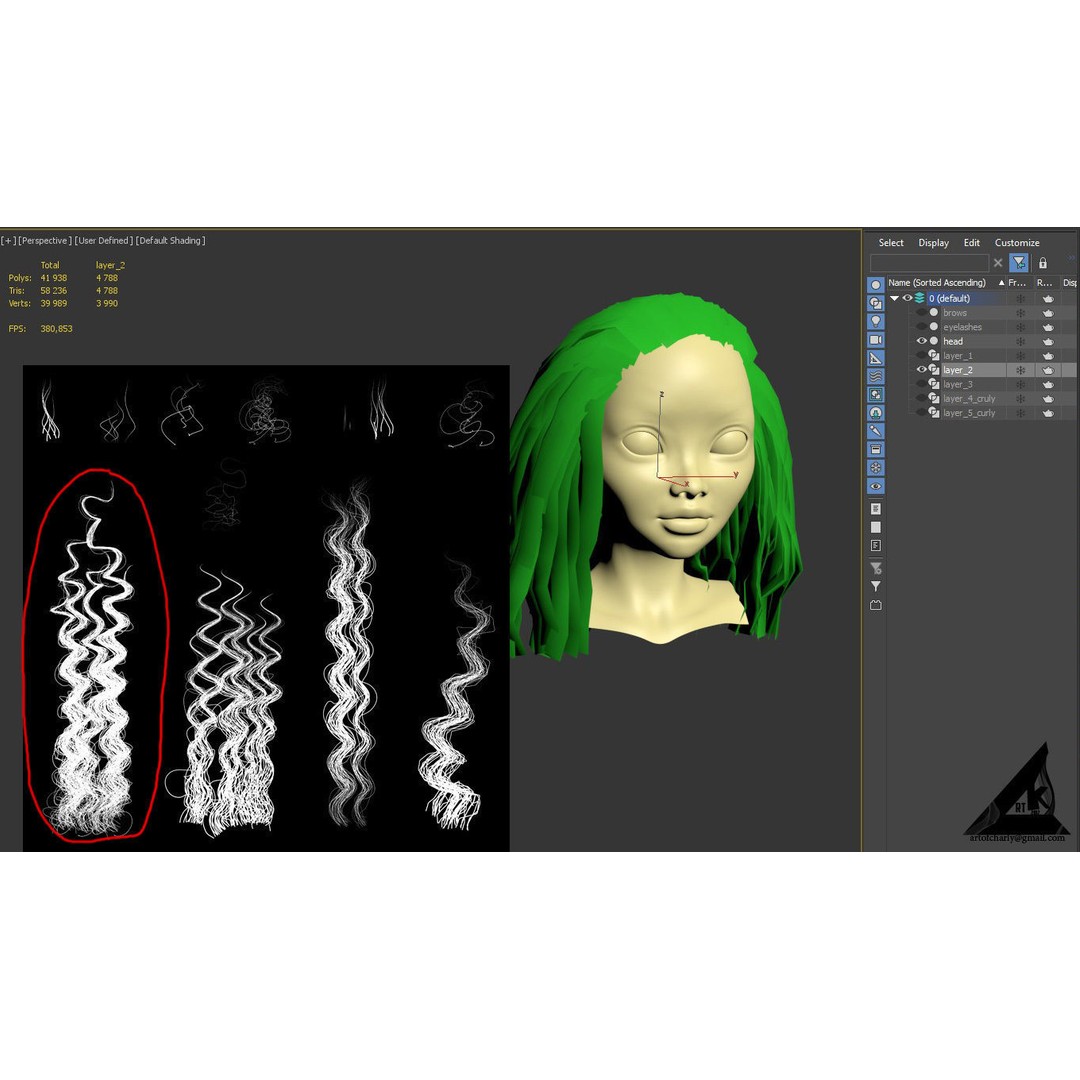 Curly Hair 3D Model – Low Poly PBR Game Asset for Unreal Engine - View 23