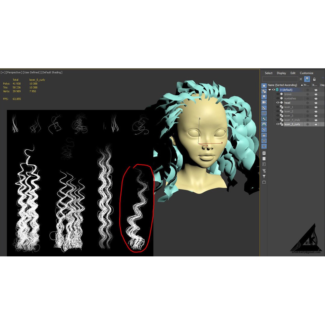 Curly Hair 3D Model – Low Poly PBR Game Asset for Unreal Engine - View 24