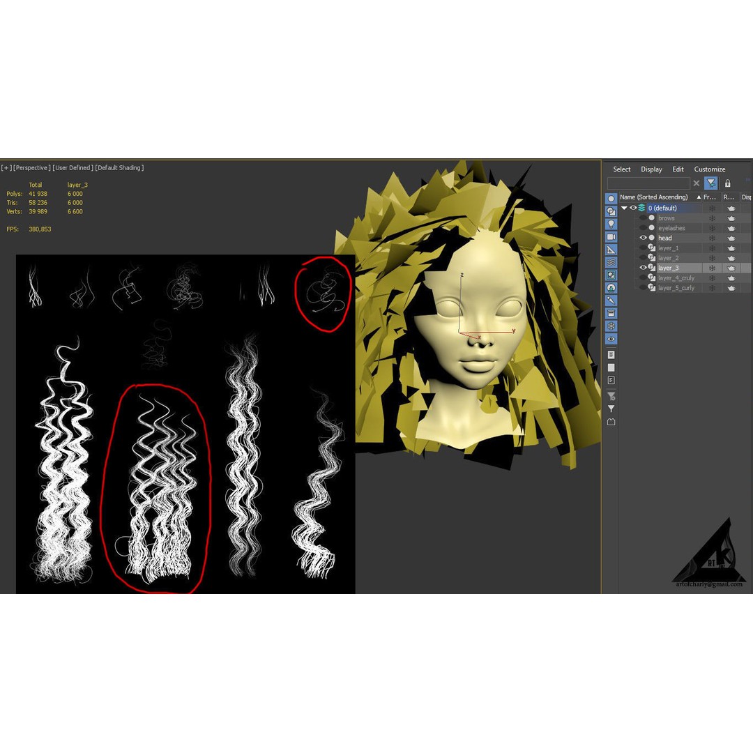 Curly Hair 3D Model – Low Poly PBR Game Asset for Unreal Engine - View 25