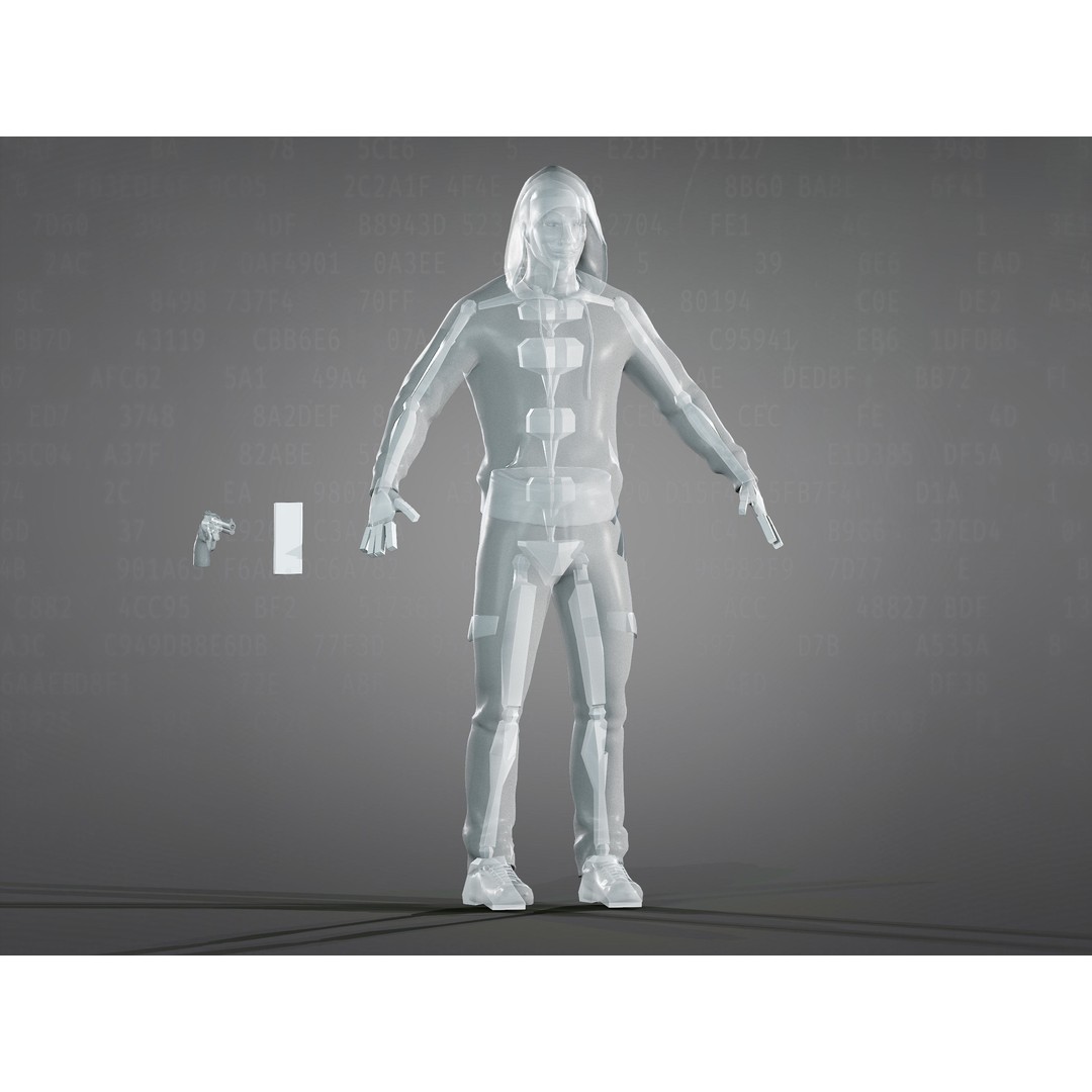 Anonymous Hacker 3D Model – Low Poly Rigged Character, FBX, OBJ