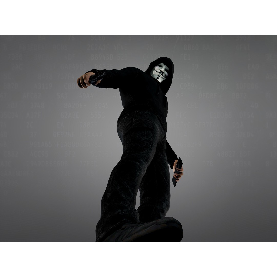 Anonymous Hacker 3D Model – Low Poly Rigged Character, FBX, OBJ - View 10