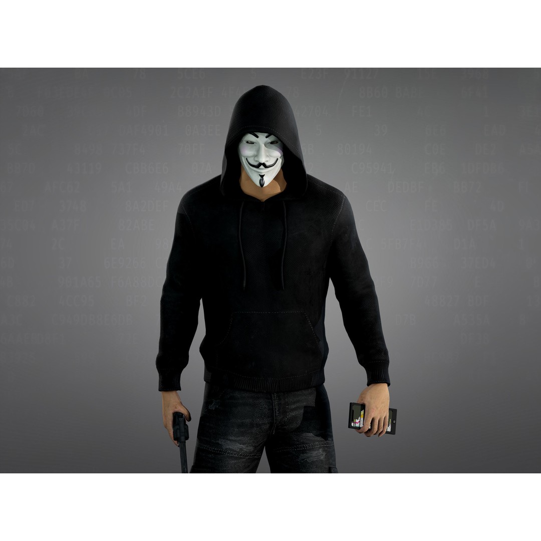 Anonymous Hacker 3D Model – Low Poly Rigged Character, FBX, OBJ - View 11