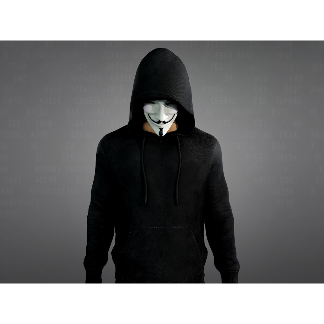 Anonymous Hacker 3D Model – Low Poly Rigged Character, FBX, OBJ - View 12