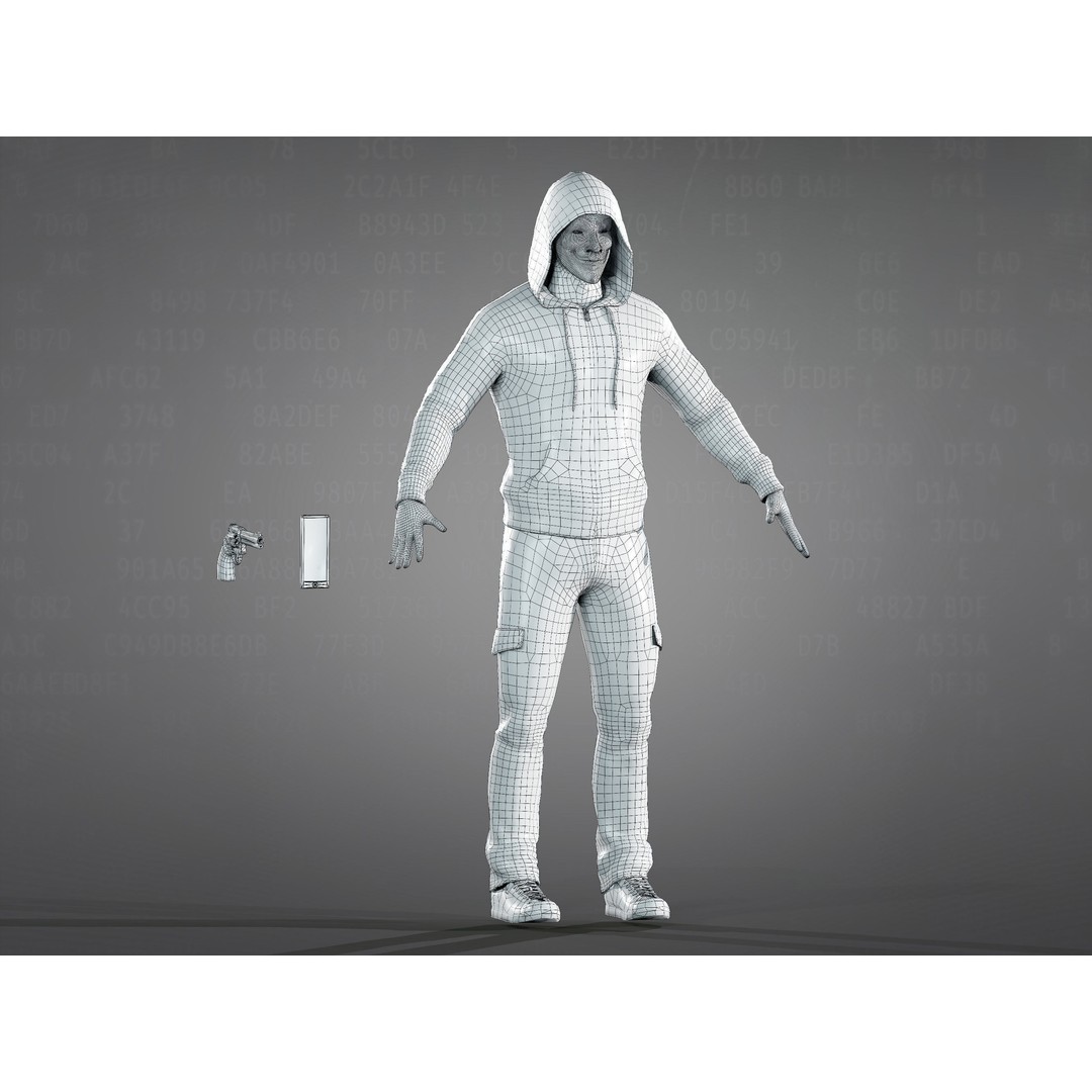 Anonymous Hacker 3D Model – Low Poly Rigged Character, FBX, OBJ - View 13