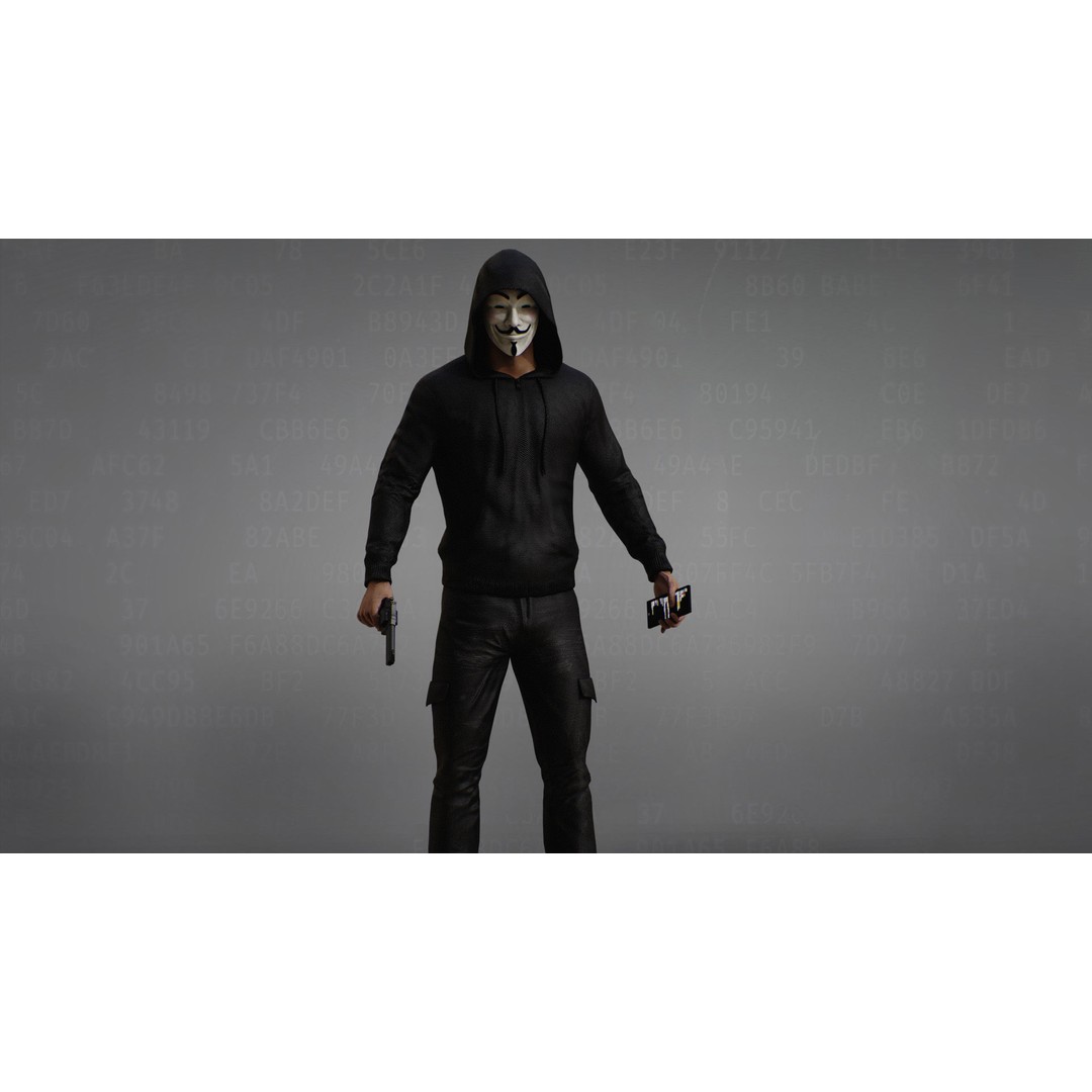 Anonymous Hacker 3D Model – Low Poly Rigged Character, FBX, OBJ - View 6