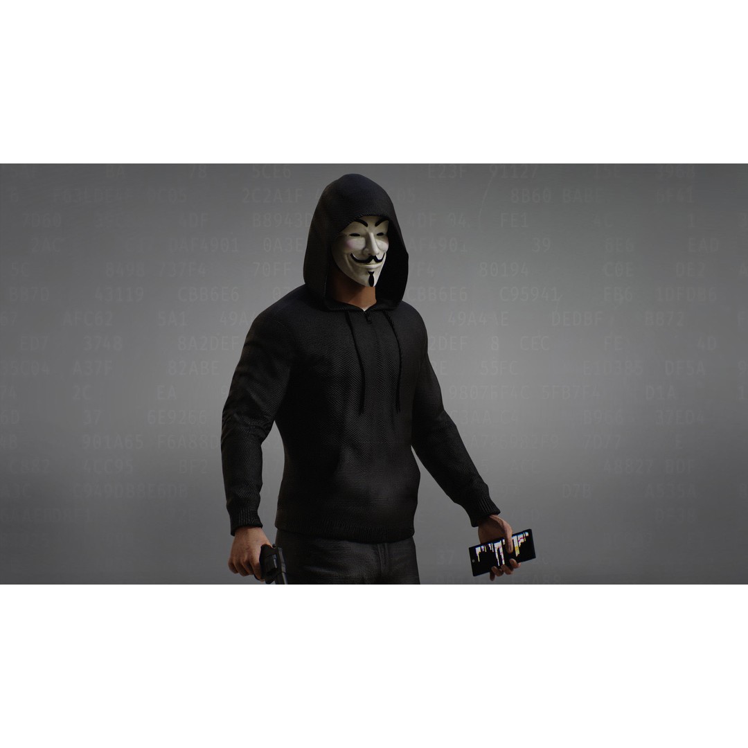 Anonymous Hacker 3D Model – Low Poly Rigged Character, FBX, OBJ - View 7