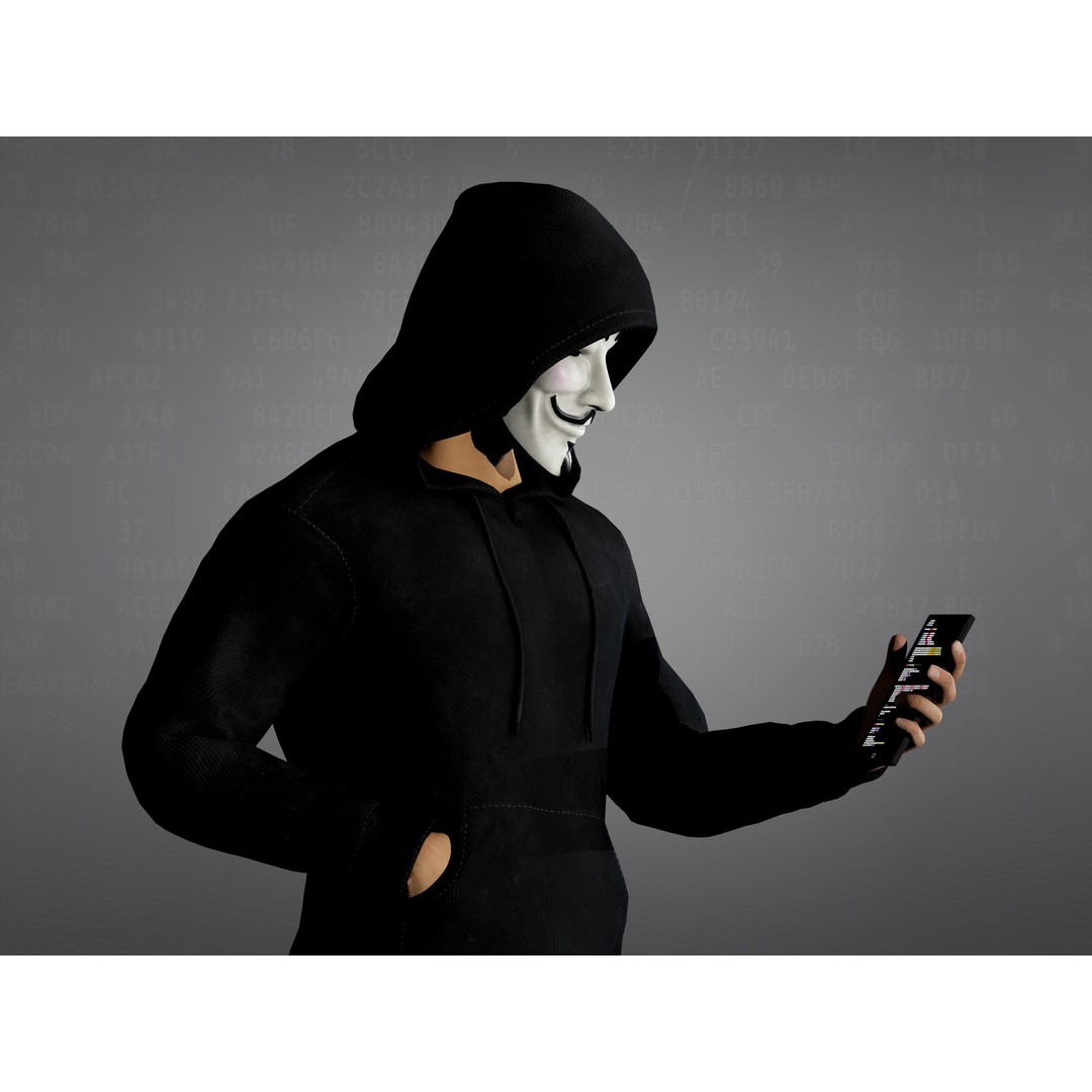 Anonymous Hacker 3D Model – Low Poly Rigged Character, FBX, OBJ - View 8