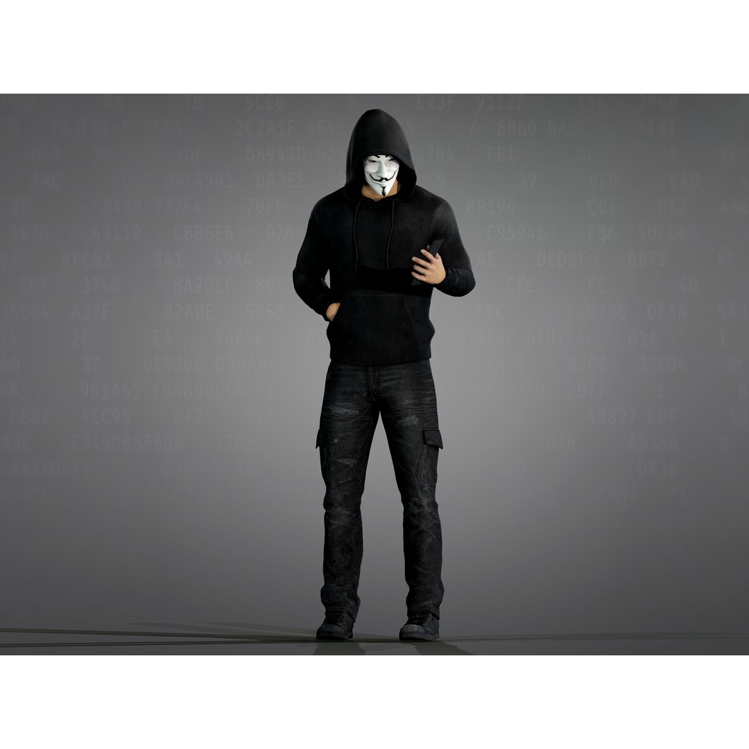 Anonymous Hacker 3D Model – Low Poly Rigged Character, FBX, OBJ - View 9