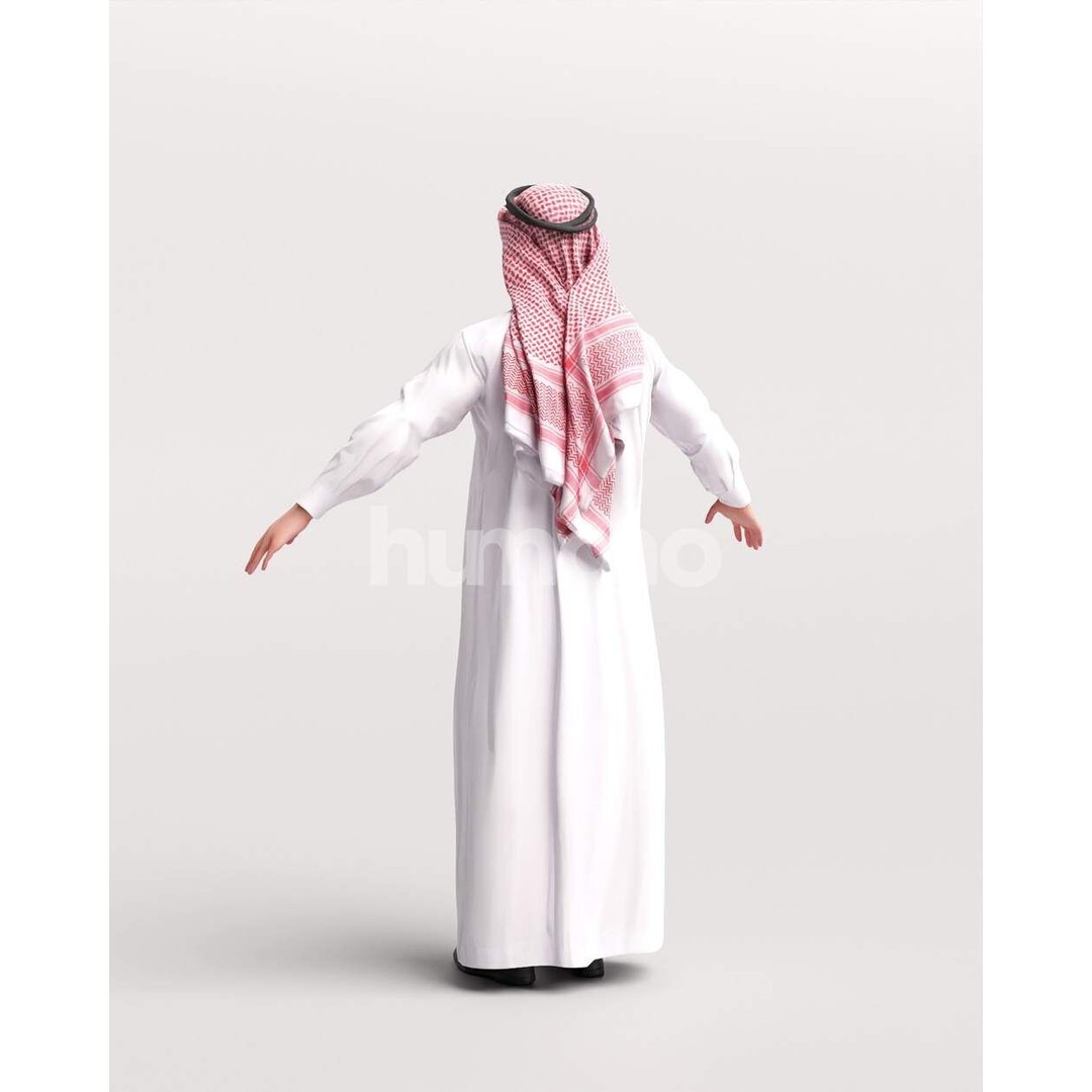 Arab Man Rigged 3D Model – Low Poly Character with PBR Textures, FBX - View 15
