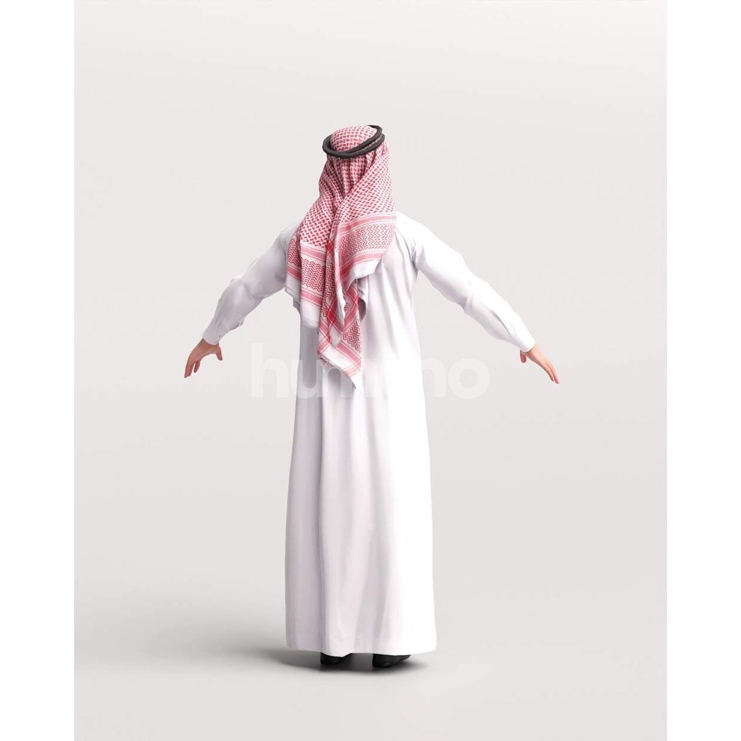 Arab Man Rigged 3D Model – Low Poly Character with PBR Textures, FBX - View 17