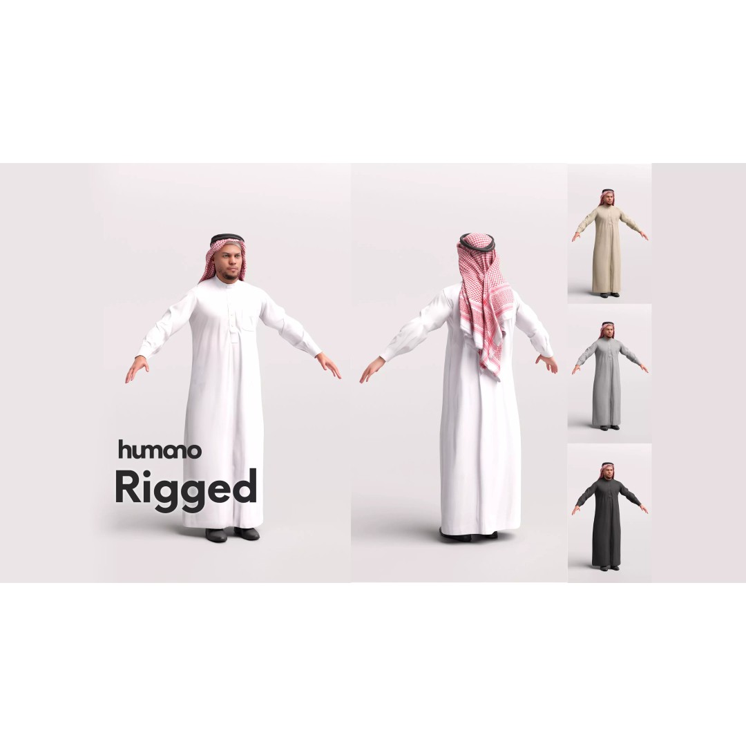 Arab Man Rigged 3D Model – Low Poly Character with PBR Textures, FBX - View 2