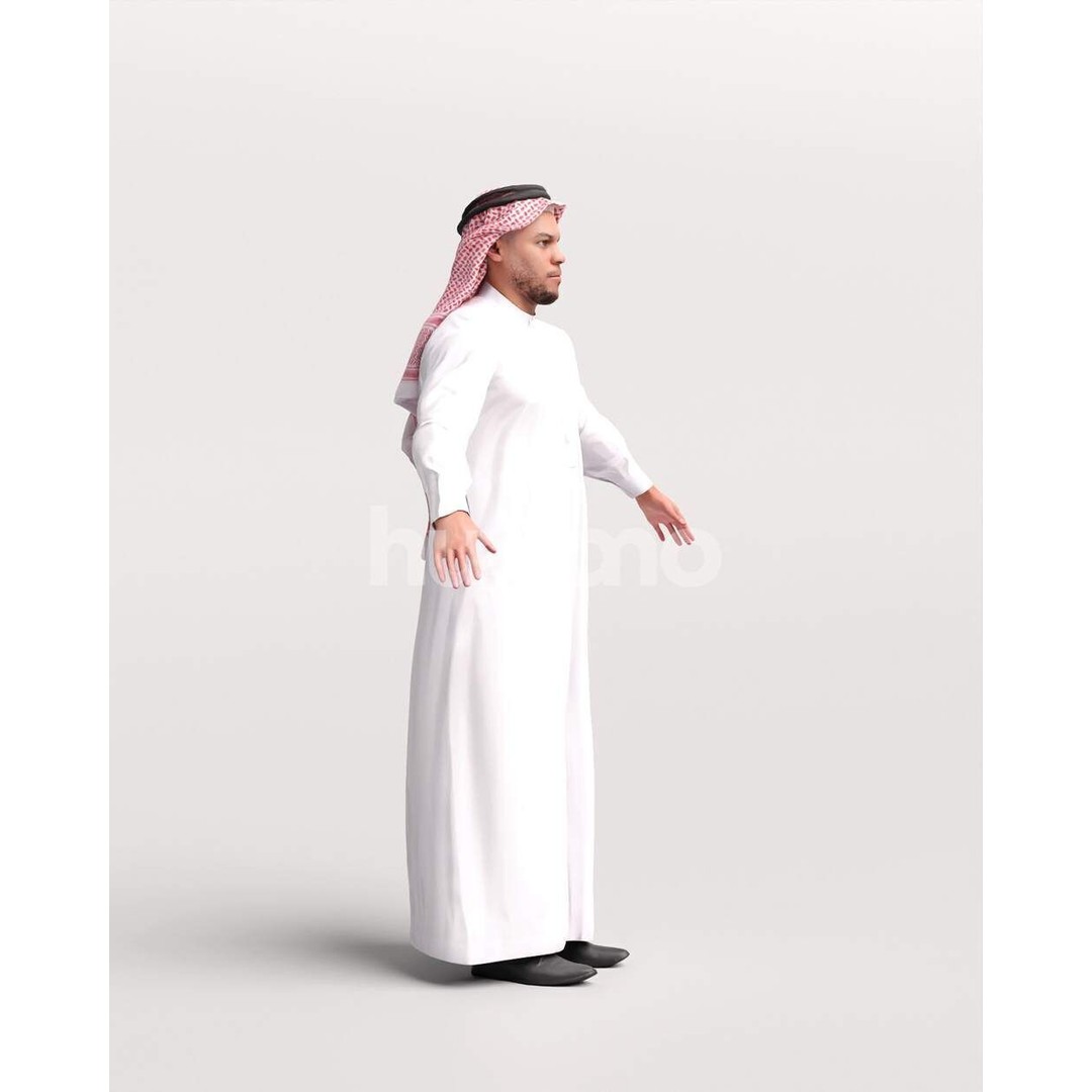 Arab Man Rigged 3D Model – Low Poly Character with PBR Textures, FBX - View 22