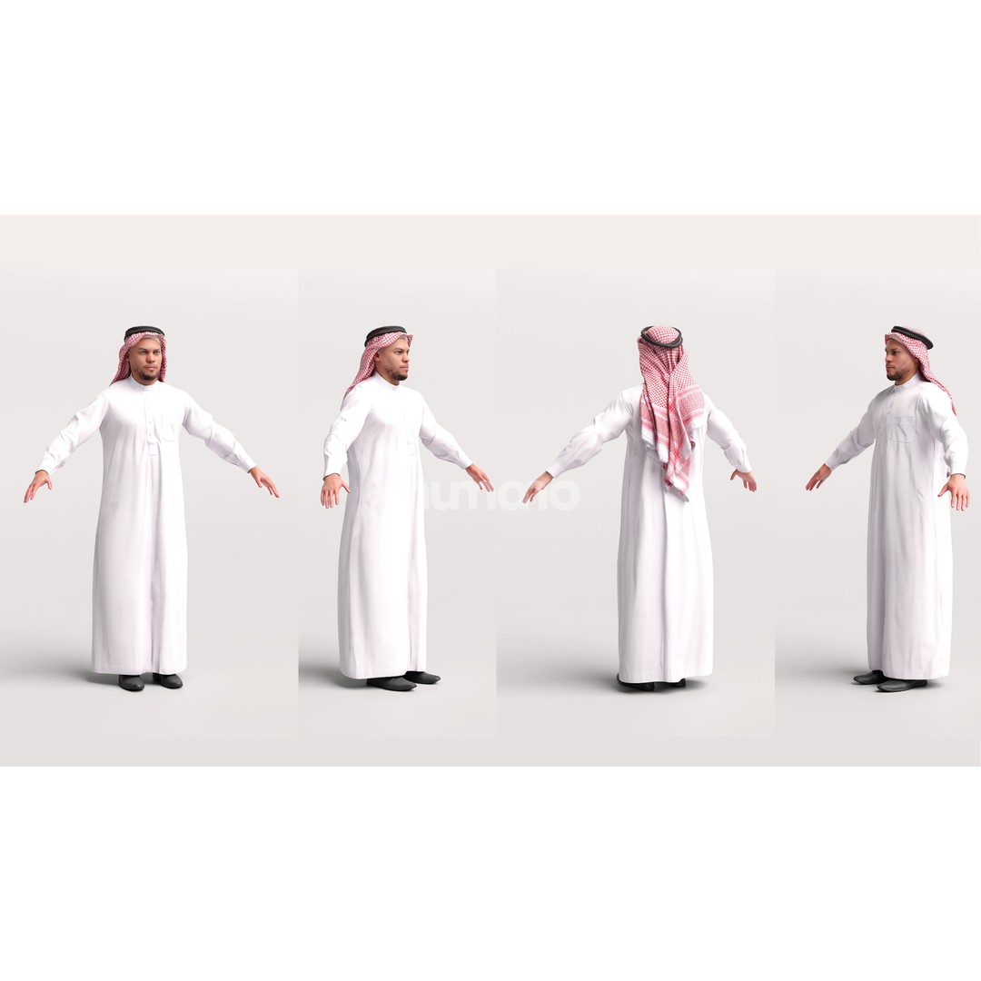 Arab Man Rigged 3D Model – Low Poly Character with PBR Textures, FBX - View 3