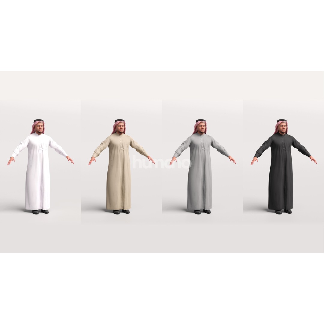 Arab Man Rigged 3D Model – Low Poly Character with PBR Textures, FBX - View 4