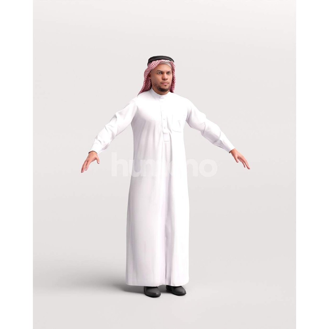 Arab Man Rigged 3D Model – Low Poly Character with PBR Textures, FBX - View 7
