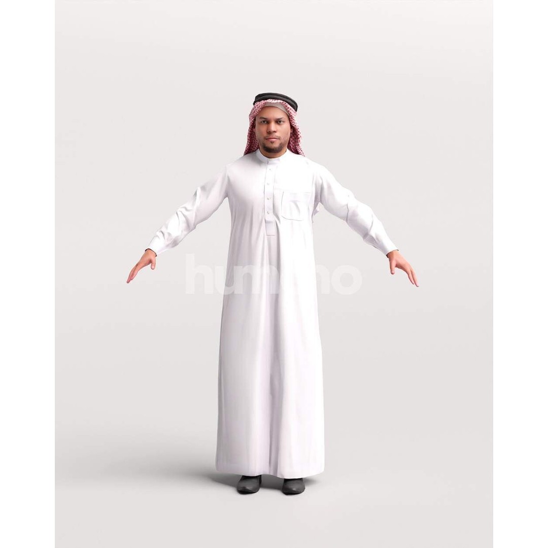 Arab Man Rigged 3D Model – Low Poly Character with PBR Textures, FBX - View 8