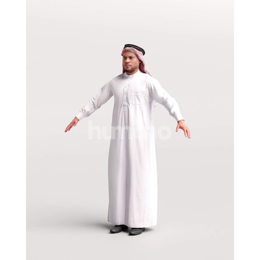Arab Man Rigged 3D Model – Low Poly Character with PBR Textures, FBX - View 9