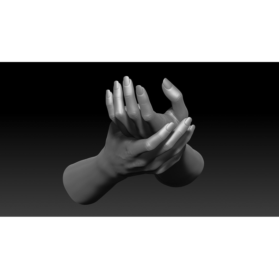 3D Printable Female Hands 3D Model – Realistic Poses Pack, OBJ & STL - View 6