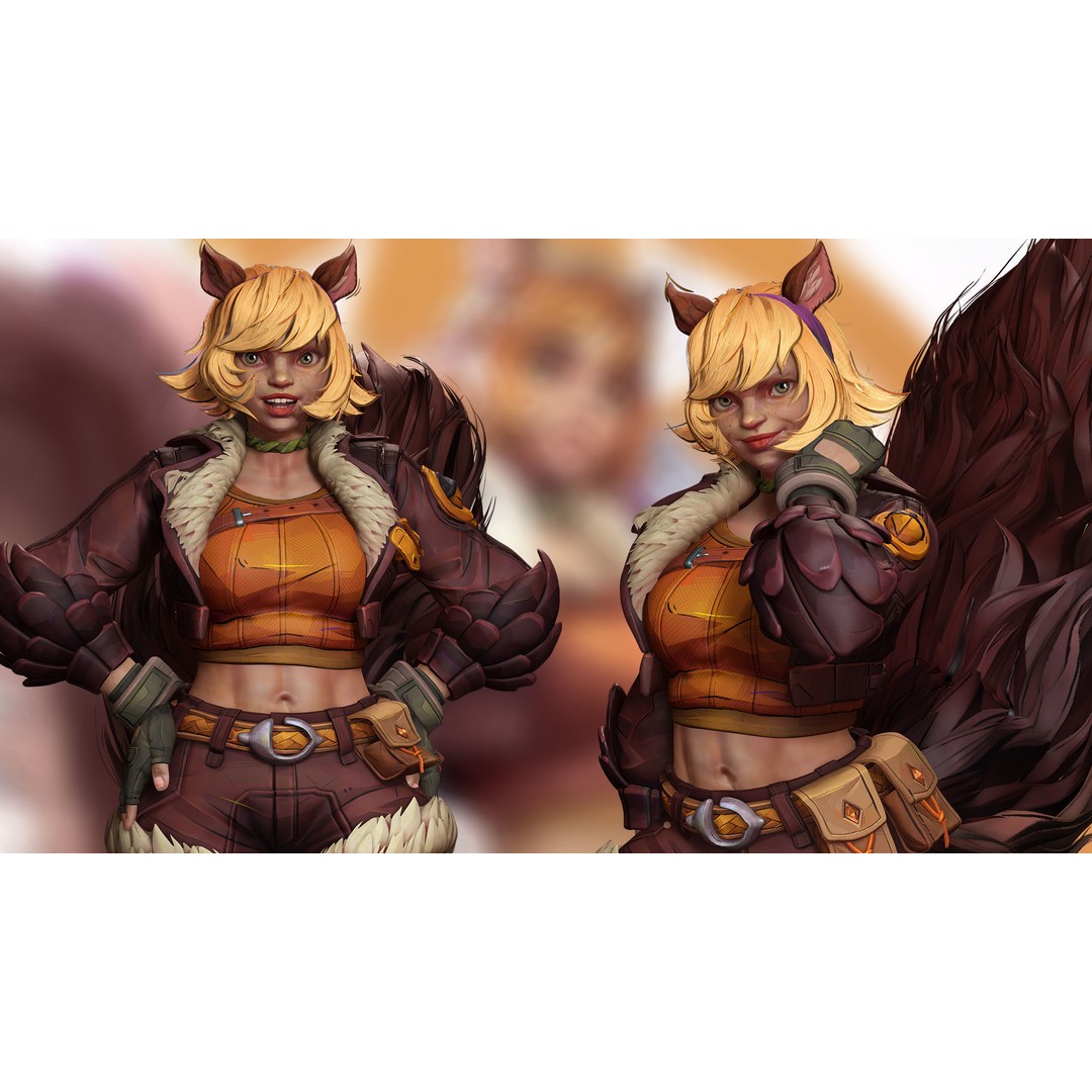 Squirrel Girl 3D Model – Low Poly Rigged Character for Animation - View 22
