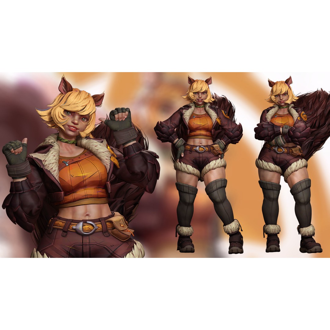 Squirrel Girl 3D Model – Low Poly Rigged Character for Animation - View 4