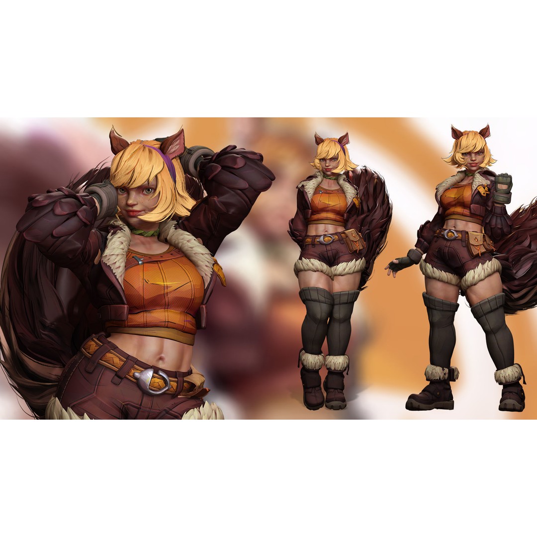 Squirrel Girl 3D Model – Low Poly Rigged Character for Animation - View 6
