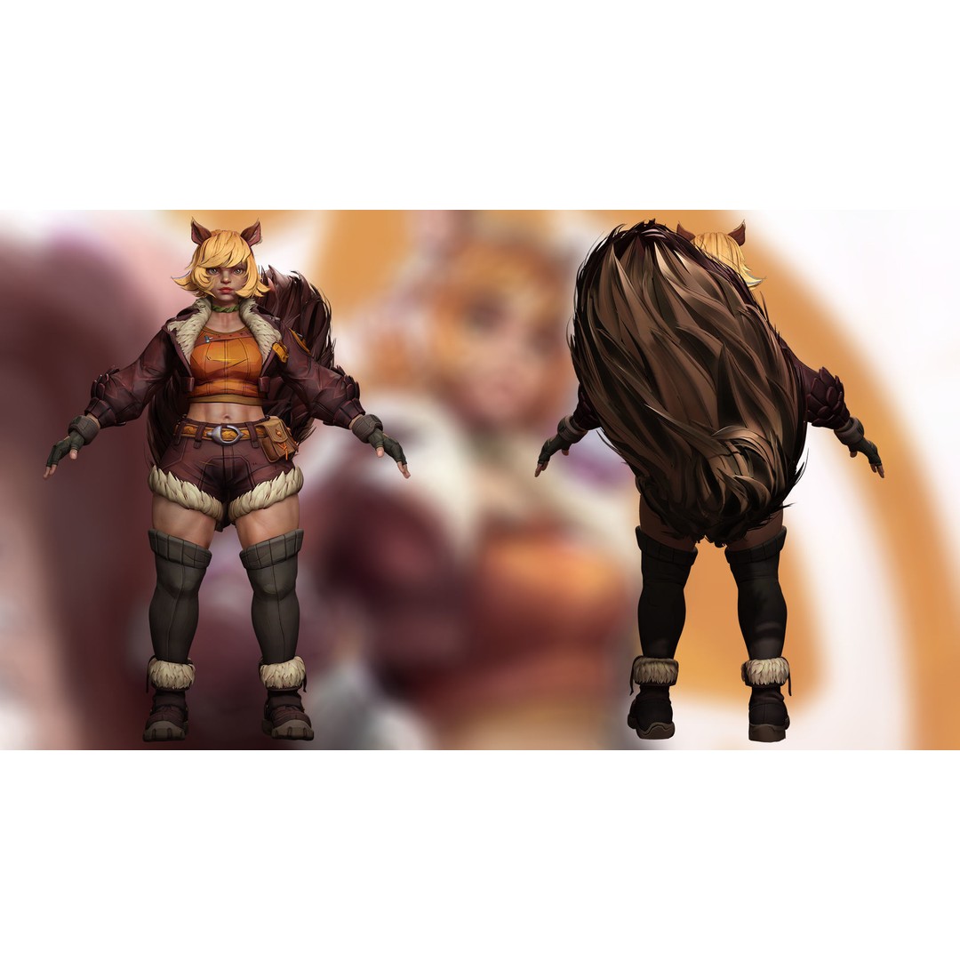 Squirrel Girl 3D Model – Low Poly Rigged Character for Animation - View 7