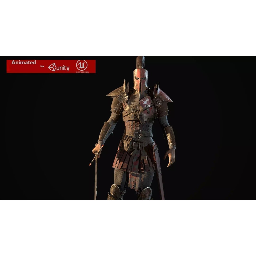 Crusader 3D Model – Low Poly Rigged Character with Animations - View 2