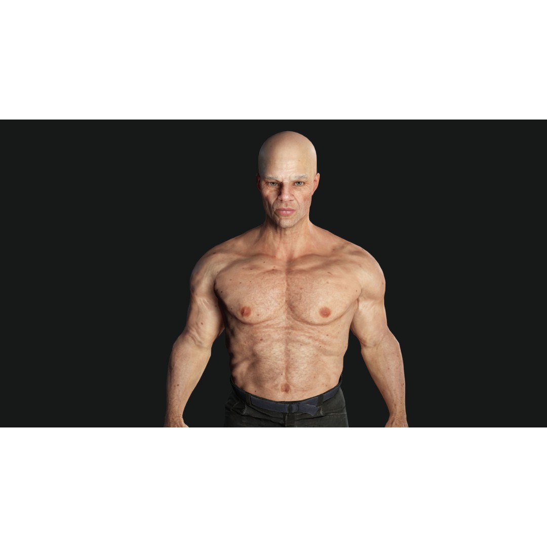 Muscular Old Man 3D Model – Game Ready Low Poly Character, FBX - View 13