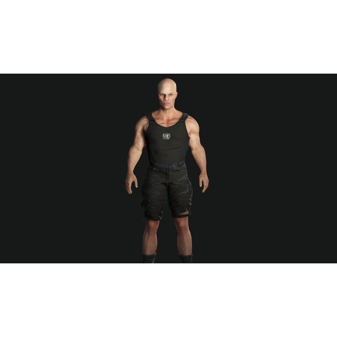 Muscular Old Man 3D Model – Game Ready Low Poly Character, FBX - View 4