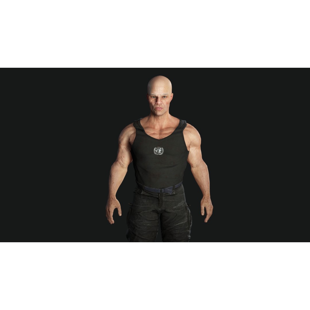 Muscular Old Man 3D Model – Game Ready Low Poly Character, FBX - View 7