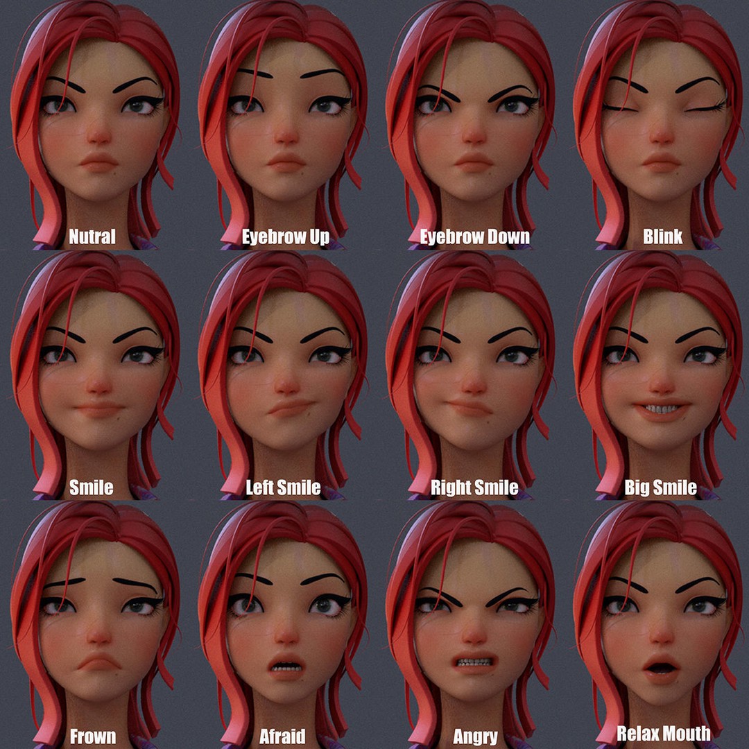 Violet Ver 3 3D Model – Cartoon Girl Low Poly Rigged Asset, FBX - View 20