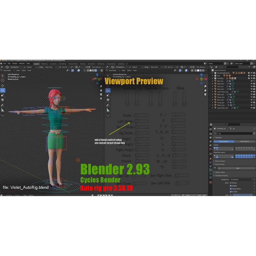 Violet Ver 3 3D Model – Cartoon Girl Low Poly Rigged Asset, FBX - View 28