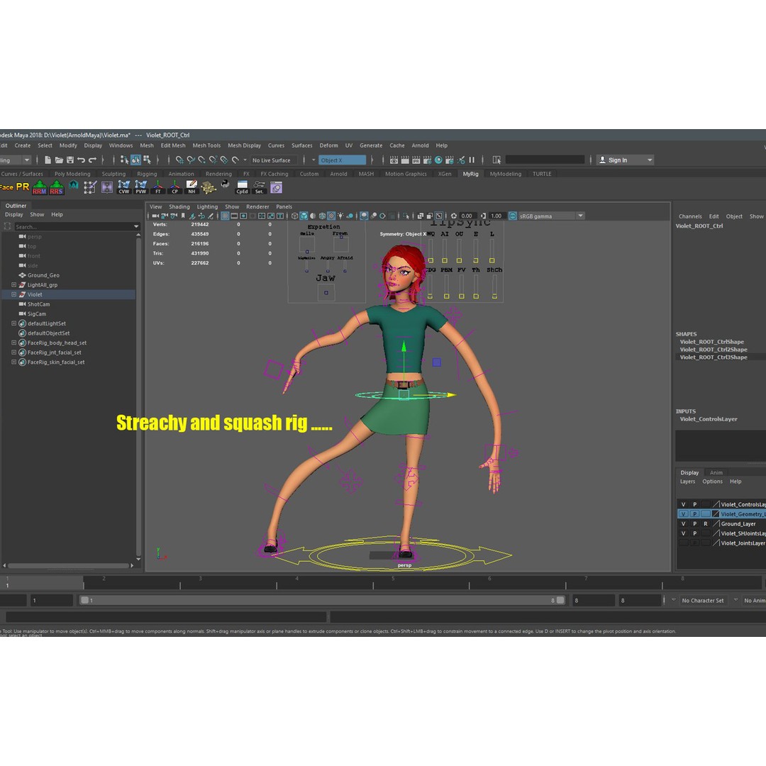 Violet Ver 3 3D Model – Cartoon Girl Low Poly Rigged Asset, FBX - View 29