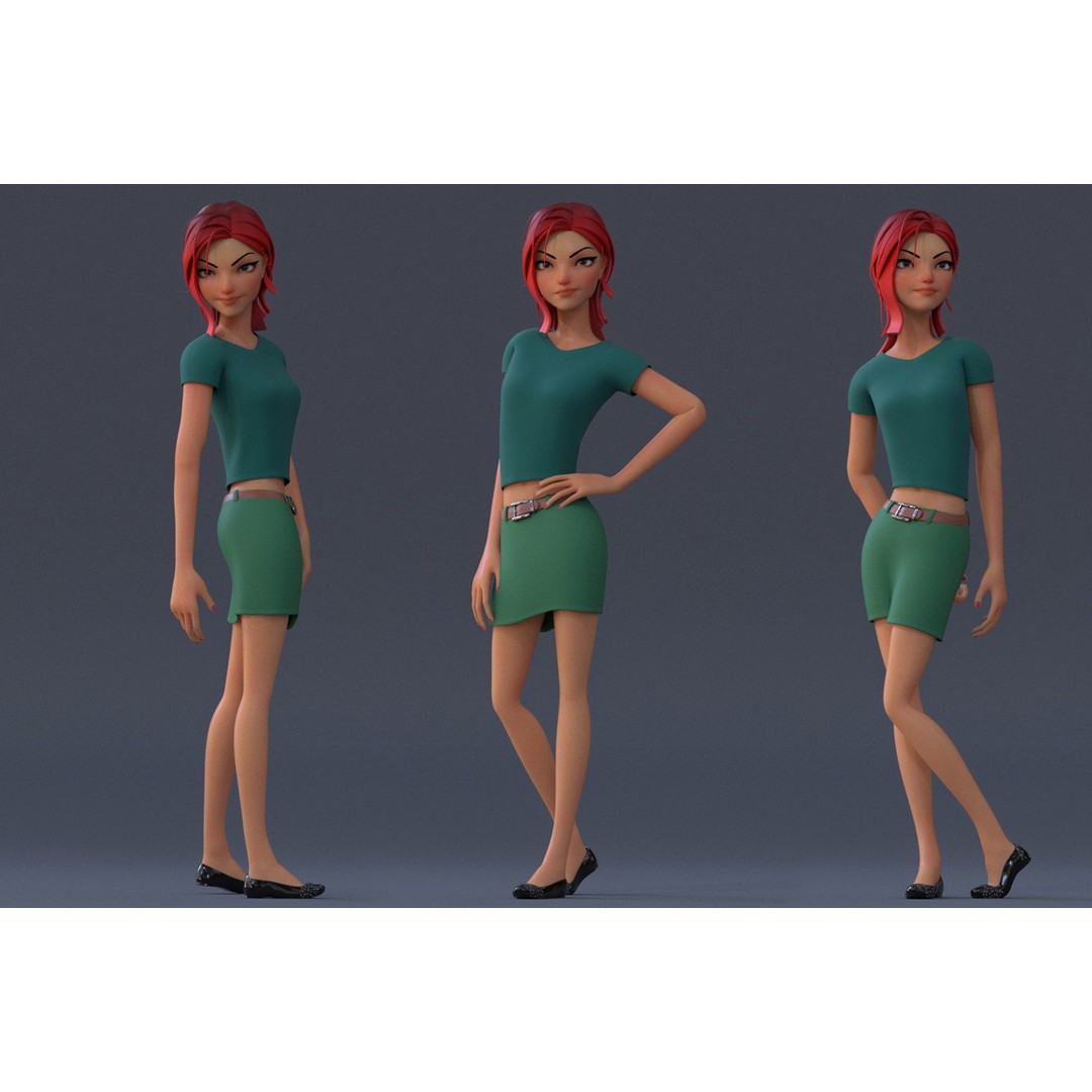 Violet Ver 3 3D Model – Cartoon Girl Low Poly Rigged Asset, FBX - View 3