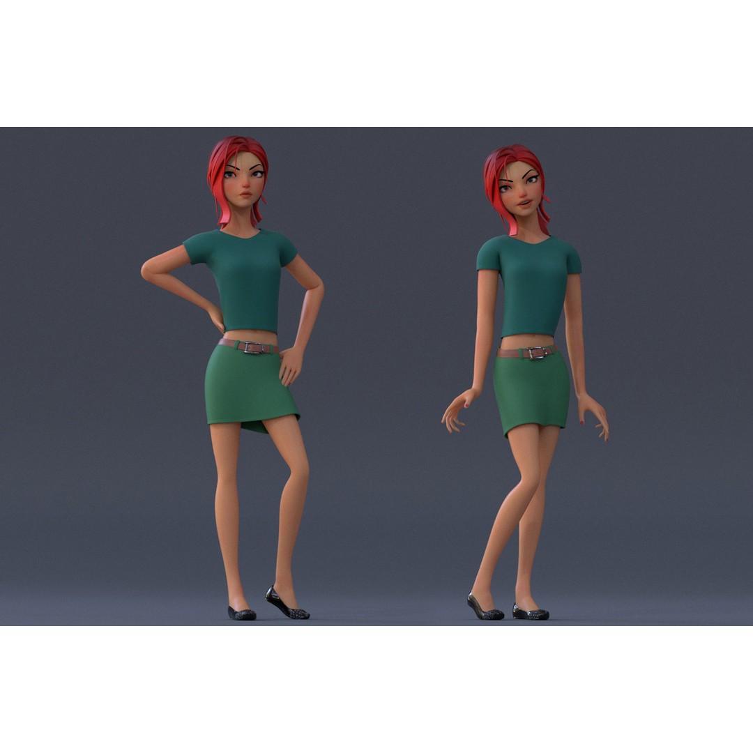 Violet Ver 3 3D Model – Cartoon Girl Low Poly Rigged Asset, FBX - View 4