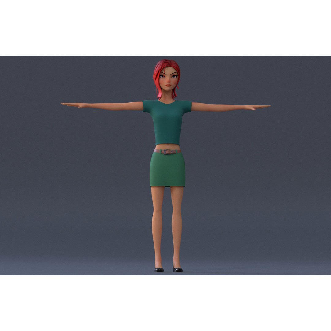 Violet Ver 3 3D Model – Cartoon Girl Low Poly Rigged Asset, FBX - View 6