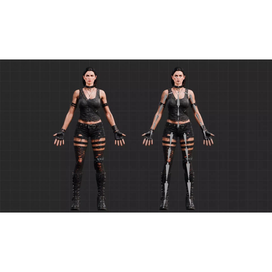 Post Apocalyptic Female 3D Model – Rigged Low Poly Character, FBX - View 10