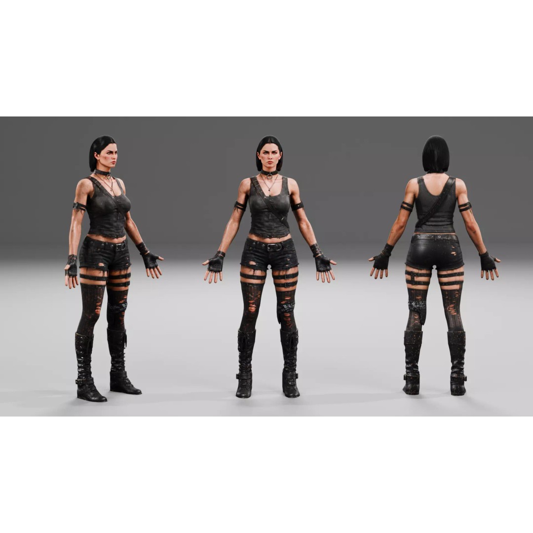 Post Apocalyptic Female 3D Model – Rigged Low Poly Character, FBX - View 3