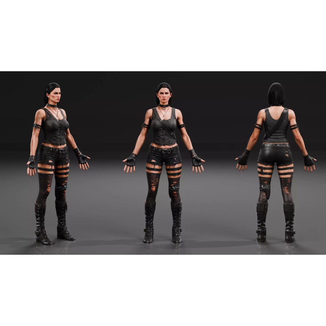 Post Apocalyptic Female 3D Model – Rigged Low Poly Character, FBX - View 4