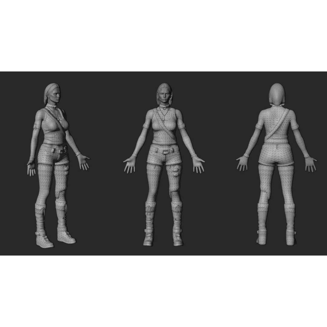 Post Apocalyptic Female 3D Model – Rigged Low Poly Character, FBX - View 5
