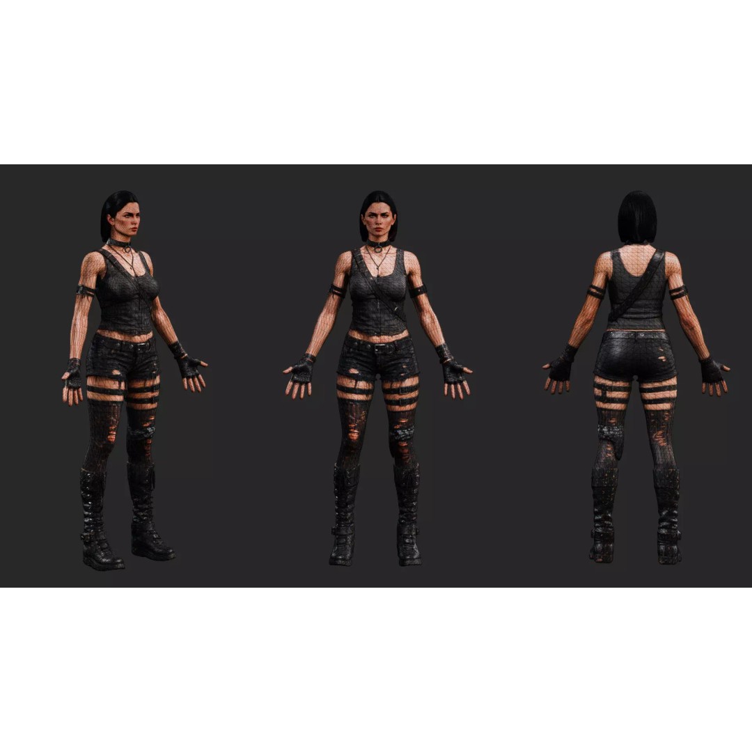 Post Apocalyptic Female 3D Model – Rigged Low Poly Character, FBX - View 6