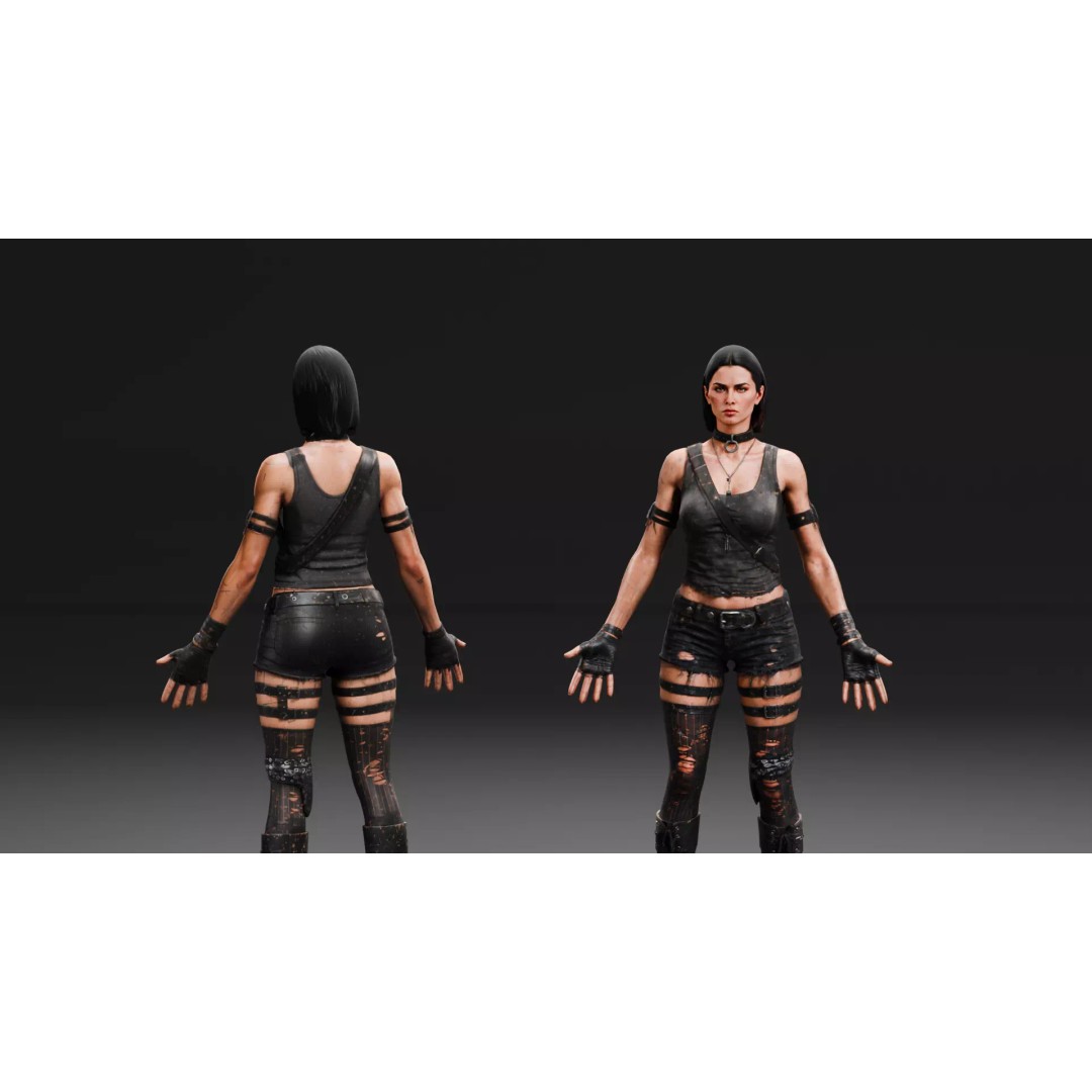 Post Apocalyptic Female 3D Model – Rigged Low Poly Character, FBX - View 8