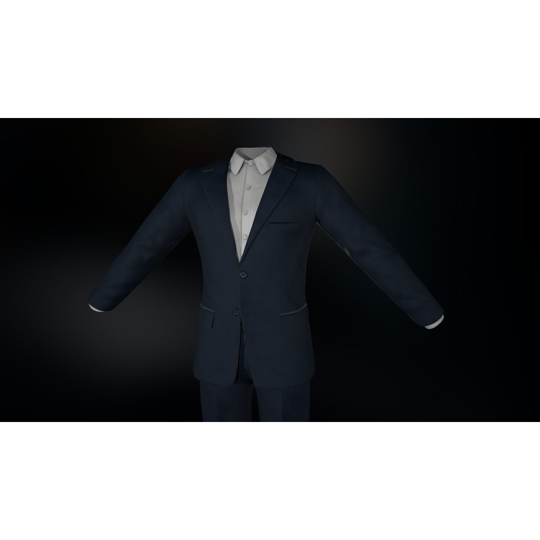 Blue Suit 3D Model – Low Poly PBR Character Clothing, FBX - View 3
