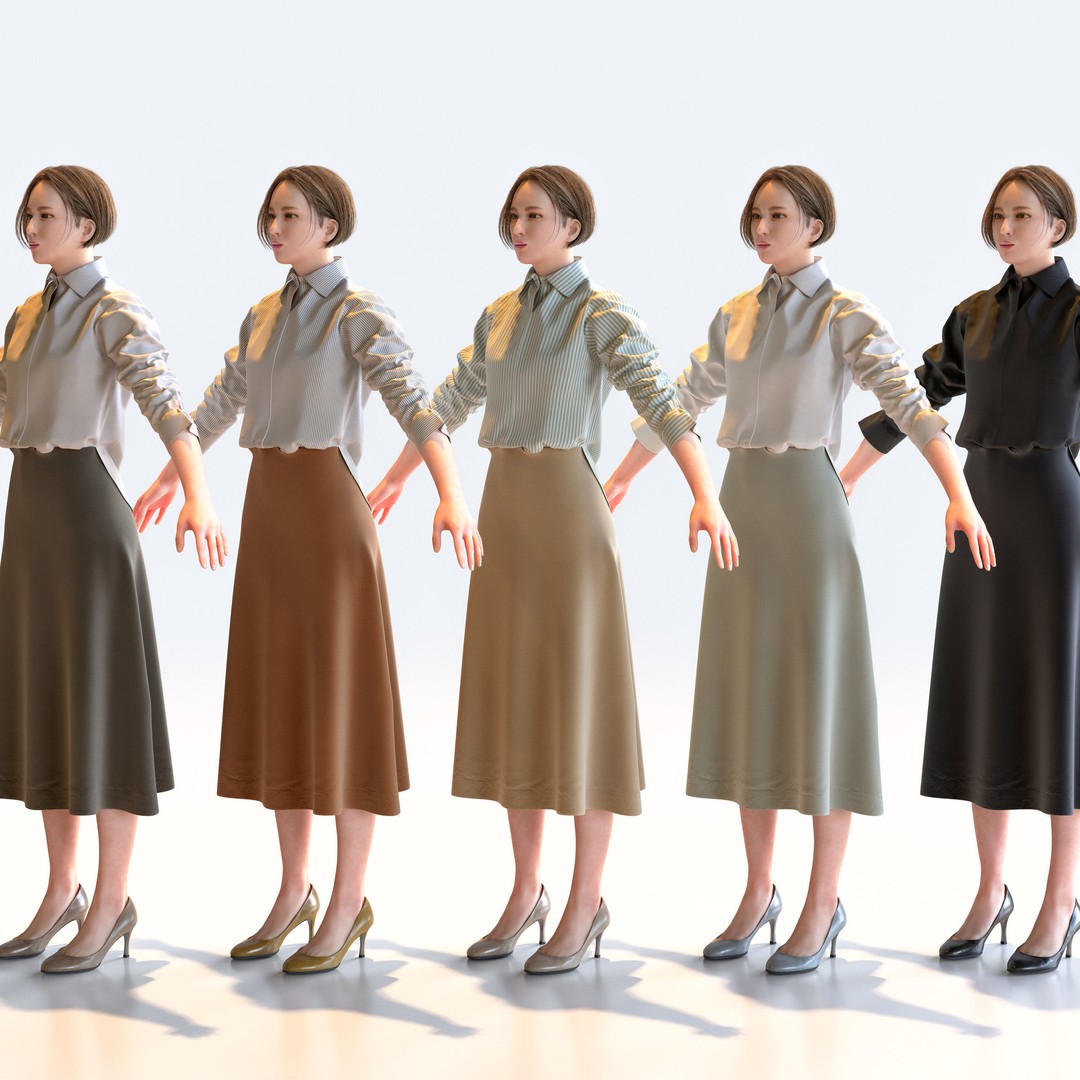 Asian Business Woman 3D Model – Realistic A-Pose Character, FBX, Blender