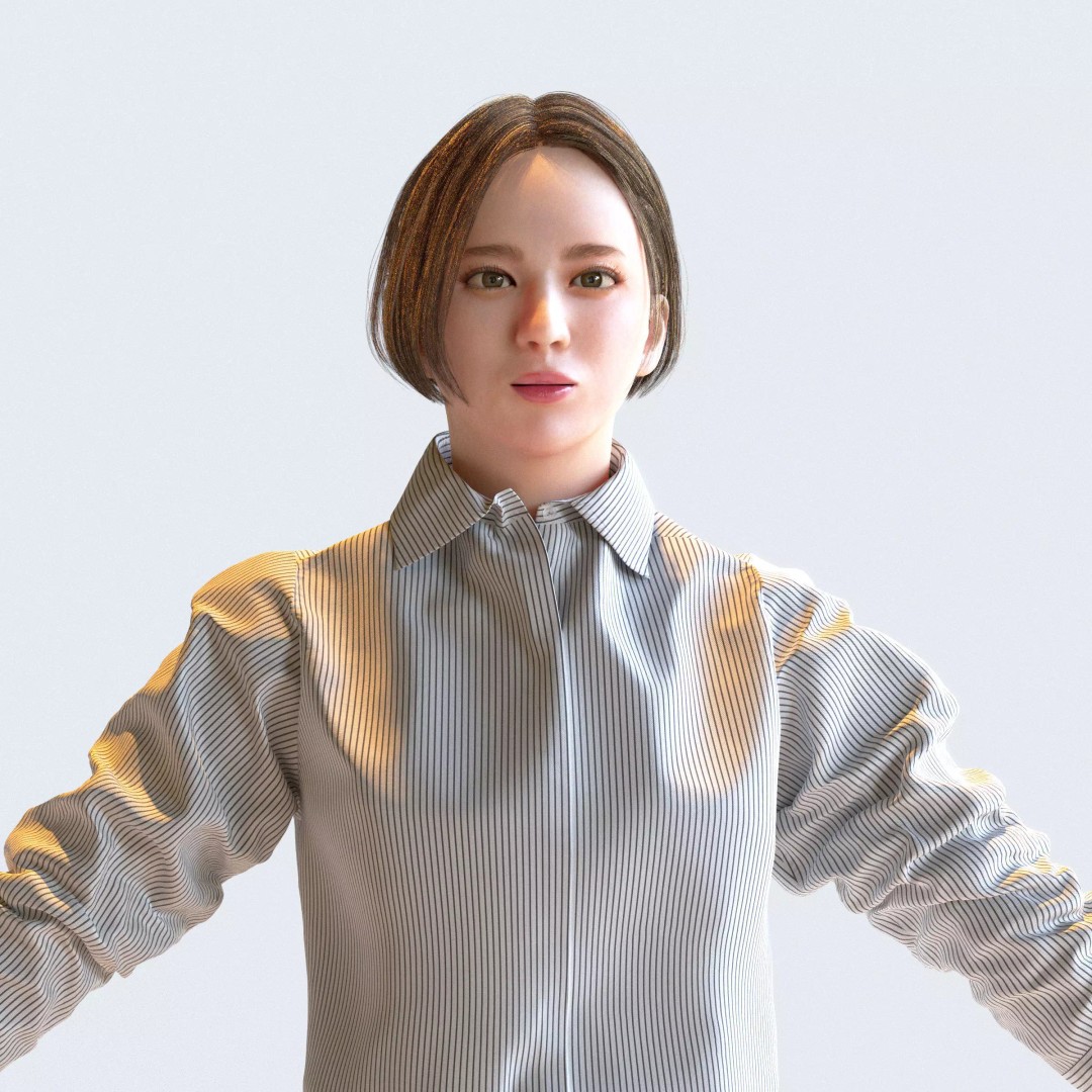 Asian Business Woman 3D Model – Realistic A-Pose Character, FBX, Blender - View 2