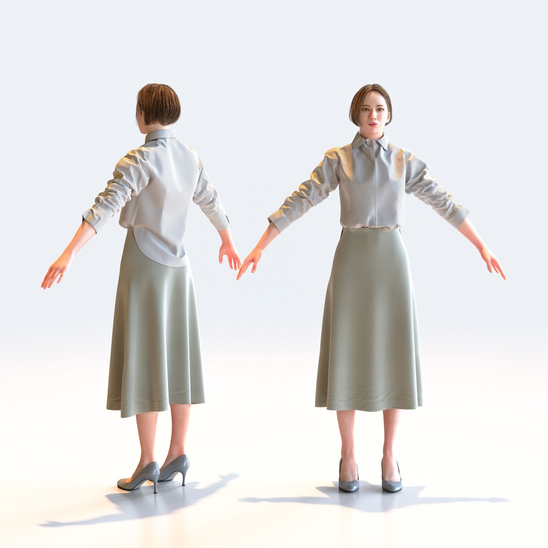 Asian Business Woman 3D Model – Realistic A-Pose Character, FBX, Blender - View 3