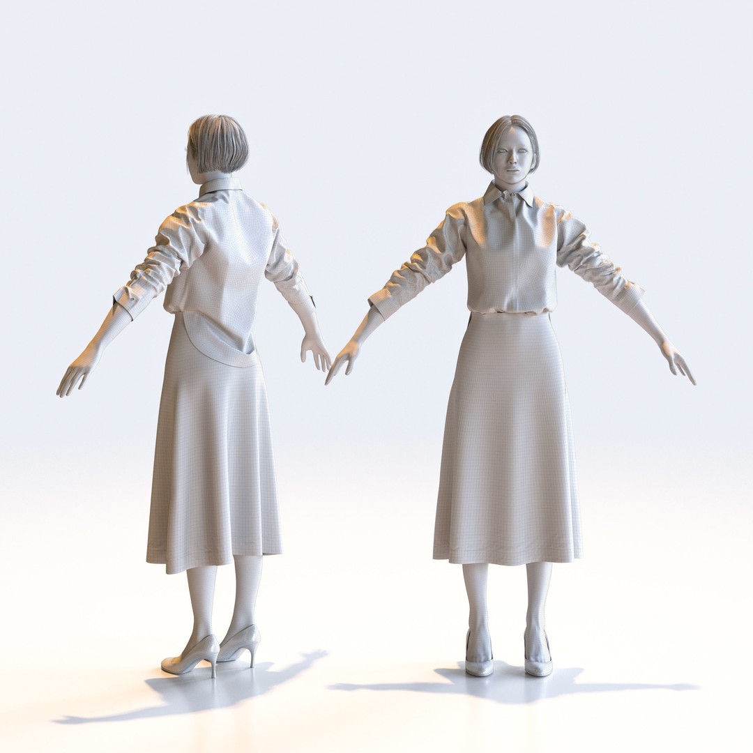 Asian Business Woman 3D Model – Realistic A-Pose Character, FBX, Blender - View 4